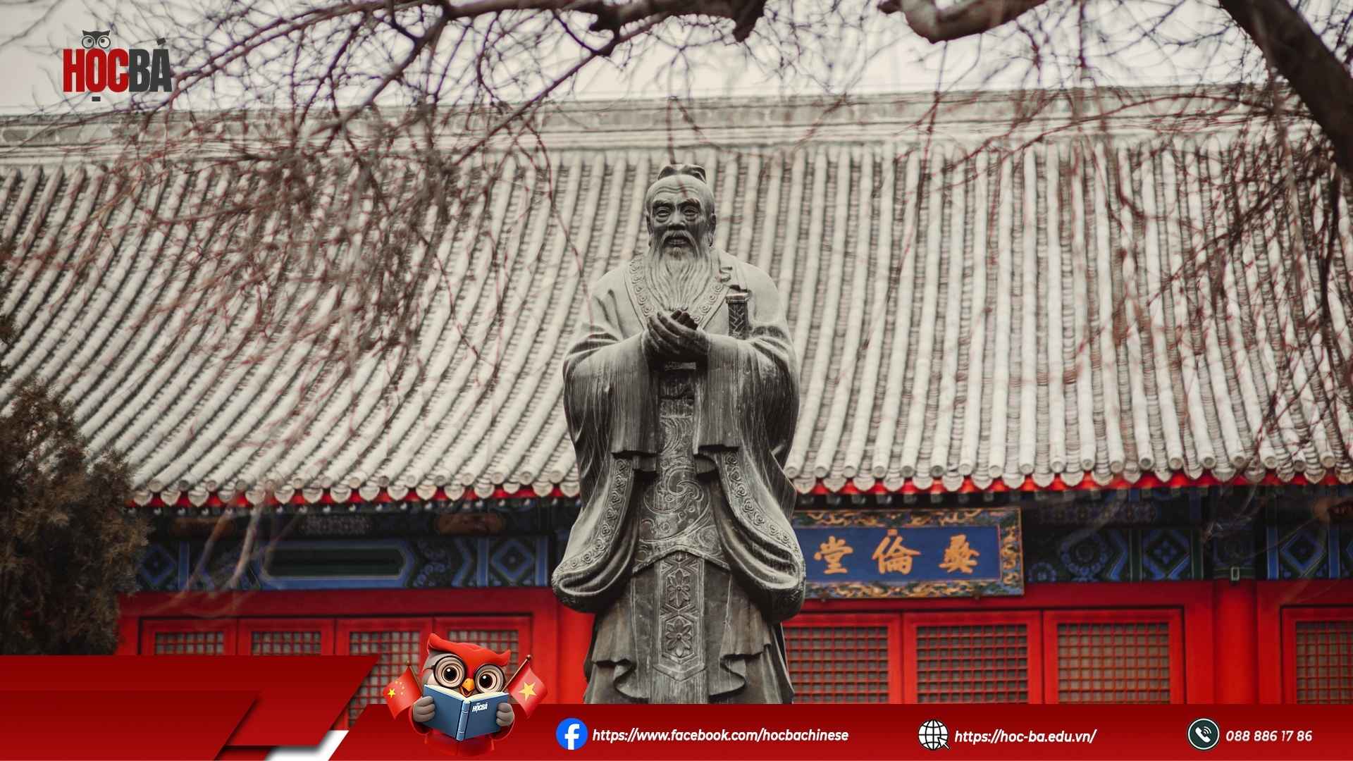 Tượng Khổng Tử trước cổng Viện Khổng Tử, biểu tượng văn hóa Trung Hoa