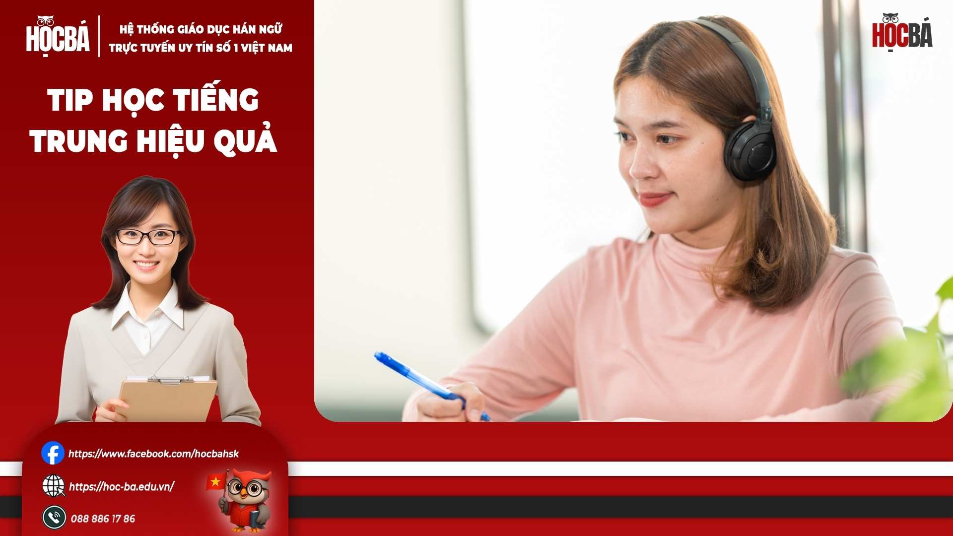 cô gái đang làm bài nghe hiểu hsk 3